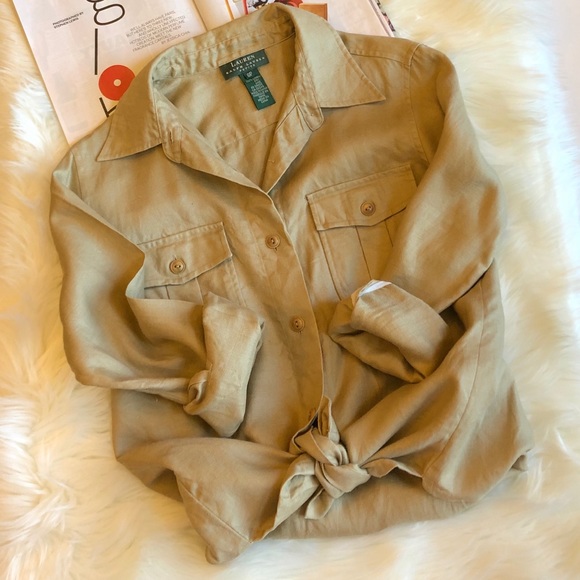 Lauren Ralph Lauren Tops - Lauren Ralph Lauren Khaki Linen Shirt 8P